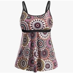 Yonique Brown Mandala Flowy Tankini Top Size Large